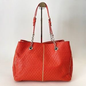 TOD'S Quilted patent leather orange chain tote shoulder bag w/COA